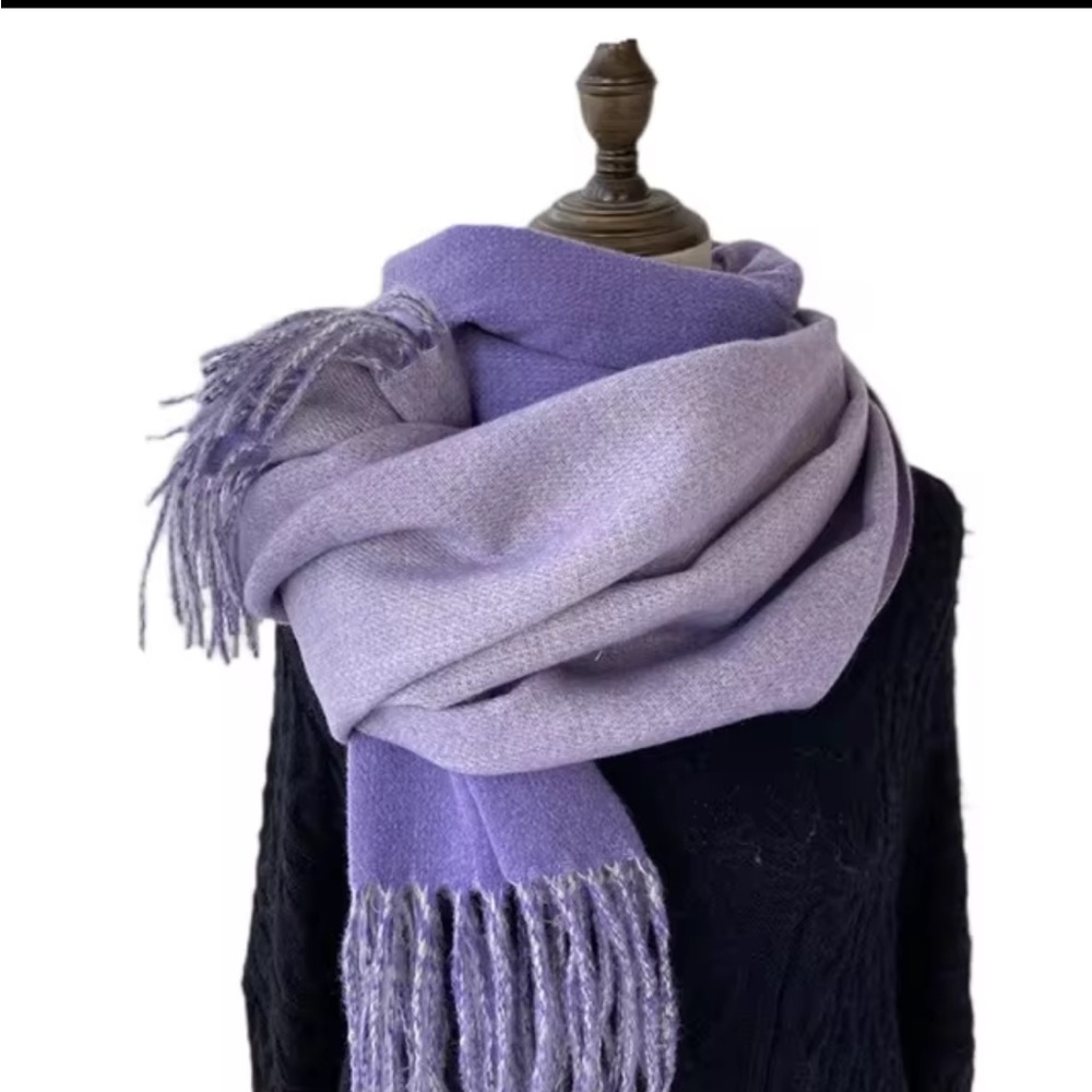 Warm cashmere like two toned tassel scarf shawl winter fall accessories